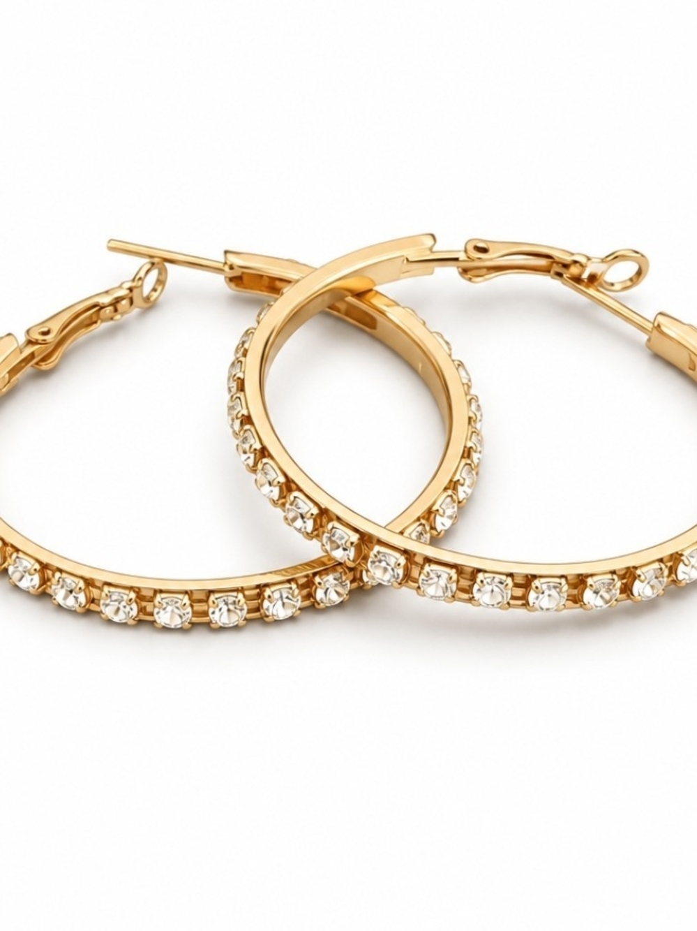Gold Hoop Earrings with Clear Crystals - Sparkling Women's Jewelry